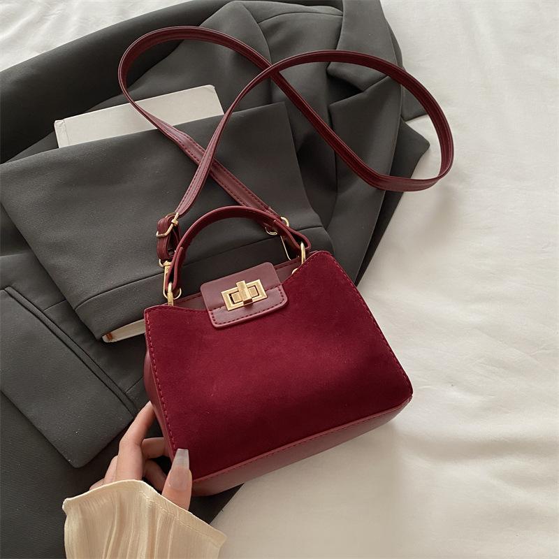 Retro Faux Leather Small Square Shoulder Bag Lock Closure Handbag for Women