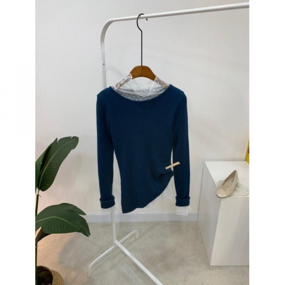C S In The Room Oni Ribbed Lip neCk aSymmetriCal Long Sleeve Knit 7Color