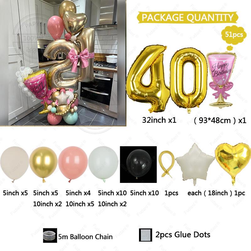 32-inch Gold Digital Foil Balloon Set Wine Glass Love Pentagram Balloon Boy Girl Birthday Party Decor Supplies Baby Shower 2025