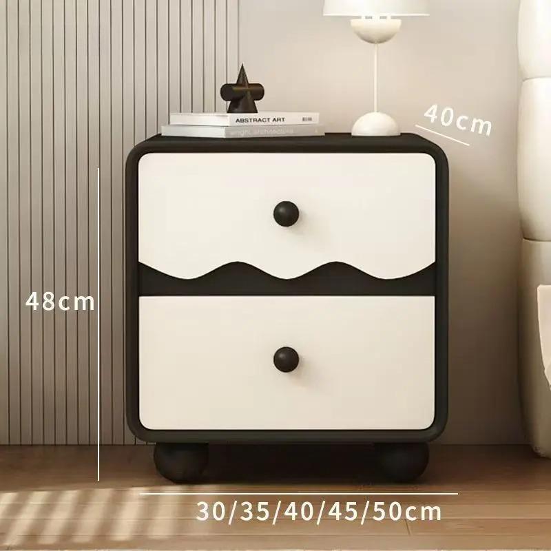 Luxury Solid Wood Nightstand with Wave Pattern Modern Bedside Storage Cabinet for Bedroom Spacious Drawer&Durable Home Furniture