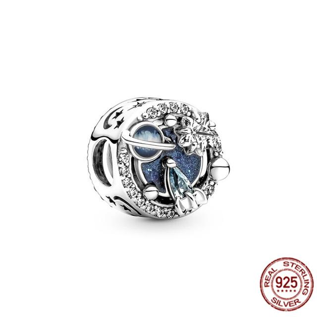 Hotsale wisiorek urok koralik Fit bransoletka/naszyjnik biżuteria ze srebra próby 925 gwiaździste niebo astronauta droga mleczna