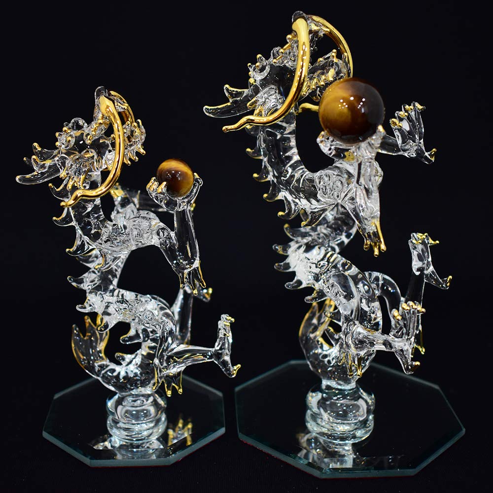 Fourcart Clear Dragon, 11cm Long, Cute Handmade Glass Craft, Good Fortune, Rising Dragon, Small, CNSWK470