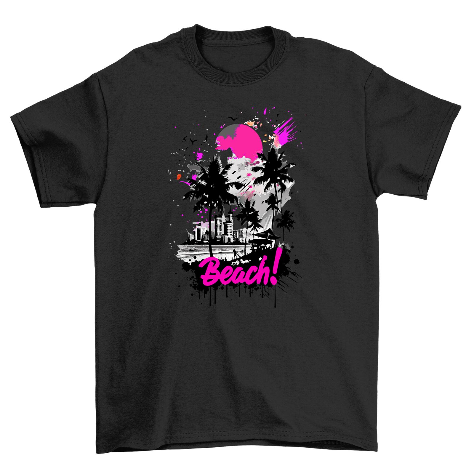 Summer Vibes Beach Scene T-Shirt Mens Womens Tees Top - Funny and Splattered! Unisex Printed Design, S