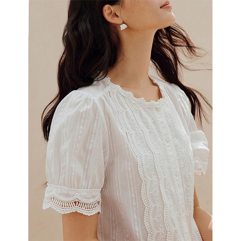 INMAN French Lace Hollow Embroidery Short Sleeve Shirt