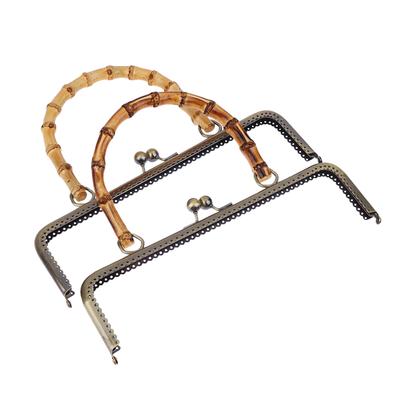 1 Adet Vintage Metal Cüzdan Çanta Çerçevesi Bambu Saplı Öpücük Tokalı Kilit Takı Tokaları Dikiş Malzemeleri Cüzdan Yapım Malzemeleri