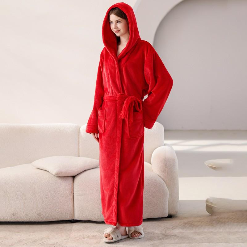 Bata de Franela con Capucha Oversize para Hombre y Mujer de Longitud Larga hasta el Tobillo Ropa de Dormir Acogedora de Invierno Ropa para el Hogar