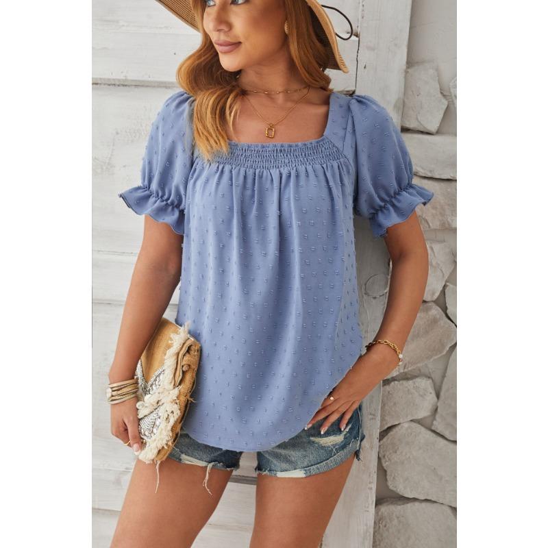 Yazlık Kadın Tişört Kısa Kollu Üst Kare Yaka Range Gömlek