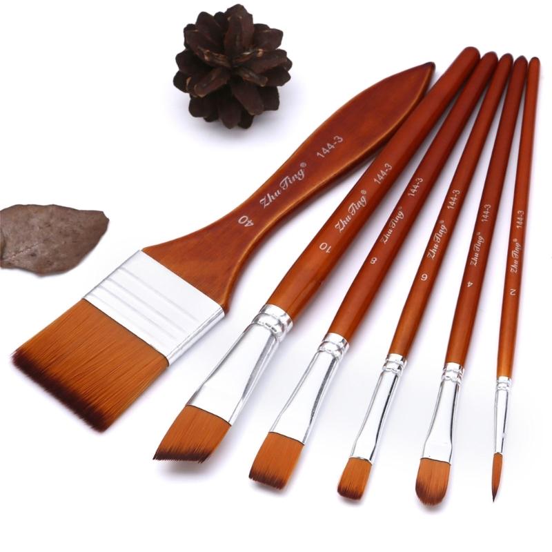 6 Stück Künstlerpinsel Aquarellpinsel für Öl Acryl Aquarell Gouache Malerei Nylonborsten Pinsel