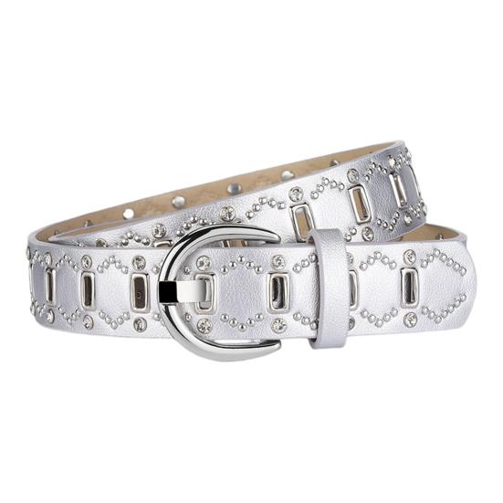 Women Belt Rivet Decor Multi Holes Design Adjustable Length Imitation Leather Belt Faux Leather Punk Style Waistband