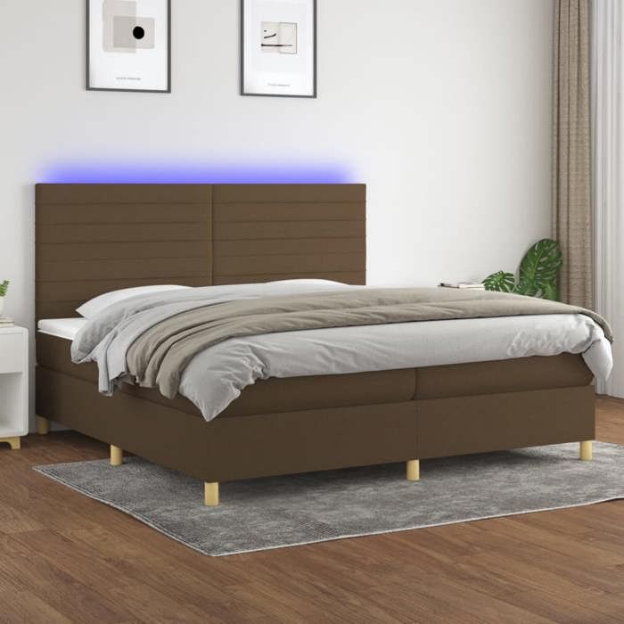 VidaXL Sommier à Lattes de Lit avec Matelas et LED, Lit Rembourré avec Tête de Lit, Lit Double, Lit Adulte de Chambre, 3135544
