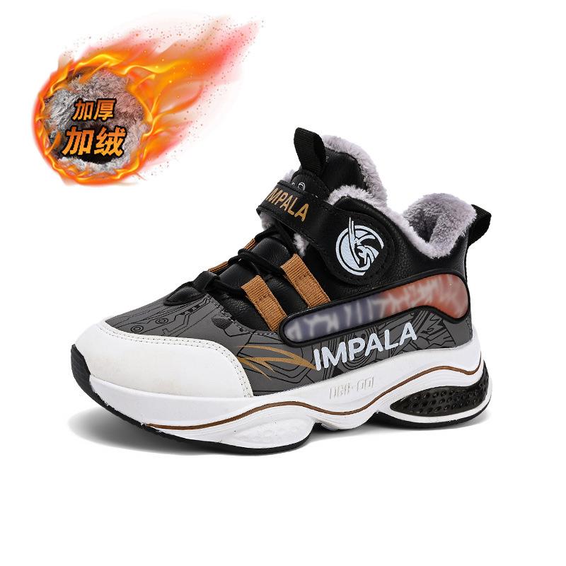 

Guochao boys sports shoes 2025 new winter children s basketball shoes youth velvet warm platform tide shoes 31 черный серый
