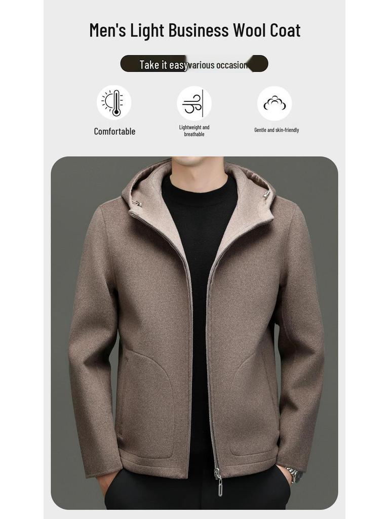 Men's Reversible Wool Hooded Jacket - Autumn/Winter Casual Loose Baseball Style Coat