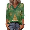 Women's Loose Comfortable Casual Fashion V-Neck Christmas Print 3/4 Sleeve Top