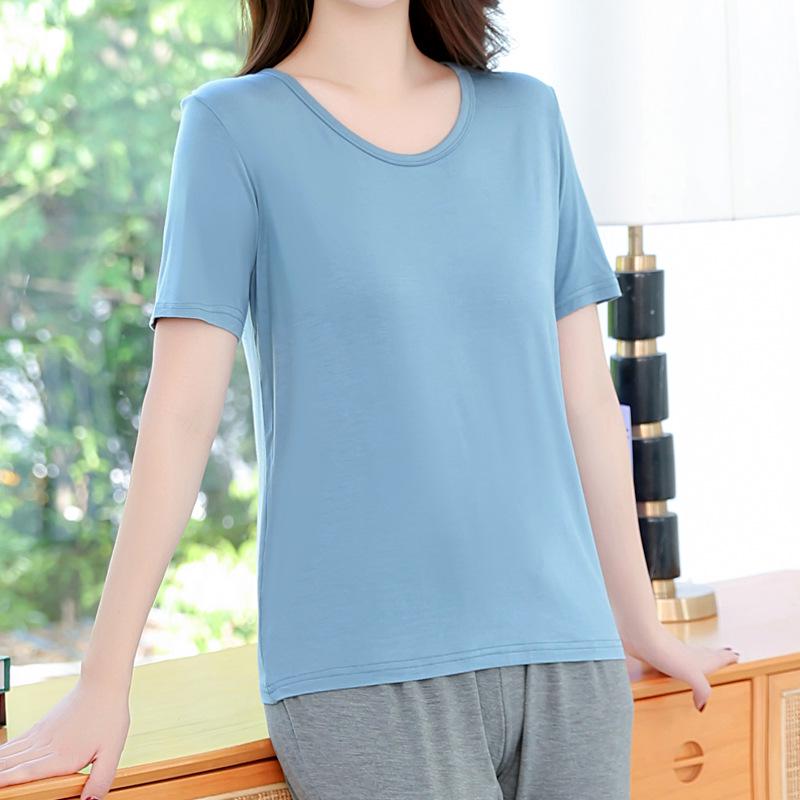 Damski T-shirt Modalowy z Dekoltem U w Dużym Rozmiarze - Elastyczny, Luźny Krój, Letni Top z Krótkim Rękawem
