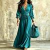 Women's Lace V-Neck Tie Waist Dress with 3/4 Bell Sleeves for Casual and Elegant Vacation
