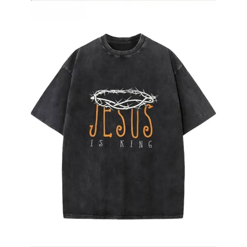 

Men S T-Shirt - Is King Pattern | Short Sleeved Casual Streetwear Suitable for All Seasons, Perfect for Easter, Halloween, Thanksgiving, Etc S чёрный