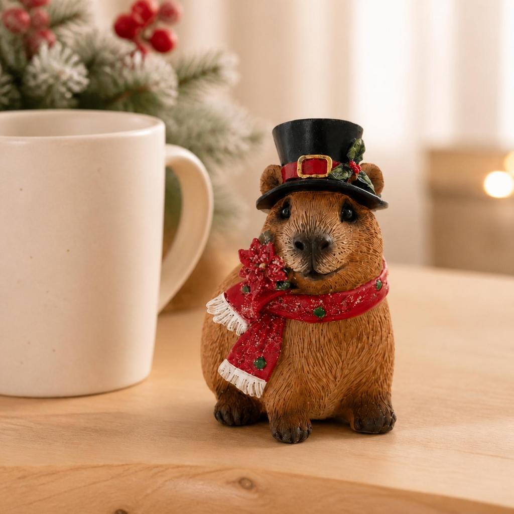 Capybara Resin Statue Compact Christmas Figurine for Entryway