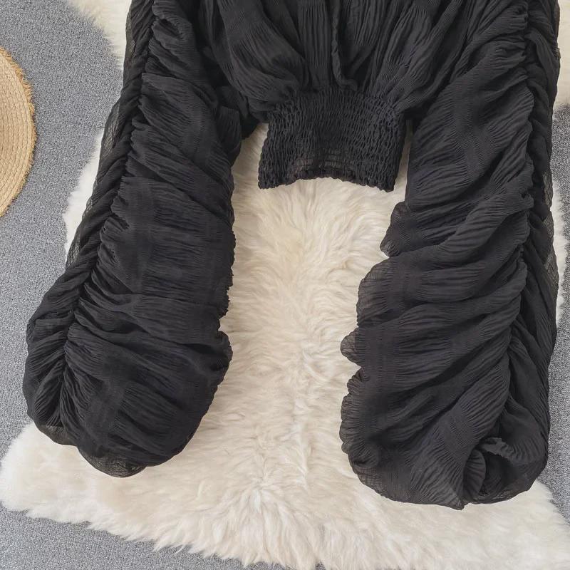 Women's Chiffon Puff Sleeve Top – European & American Design, Slim Fit, Fashionable & Versatile