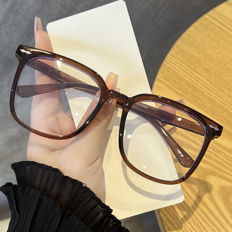 Fashion Black Frame Anti-blue Glasses Men's Ultra-light Square Big Face Thin Trend Plain Light Glasses Frame Trendy Women