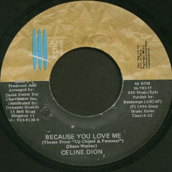 

7-дюймовая пластинка CÉLINE DION - Because You Loved Me (Тема из U 3678237 Epic Associated 1996 Ямайский Поп Б/У