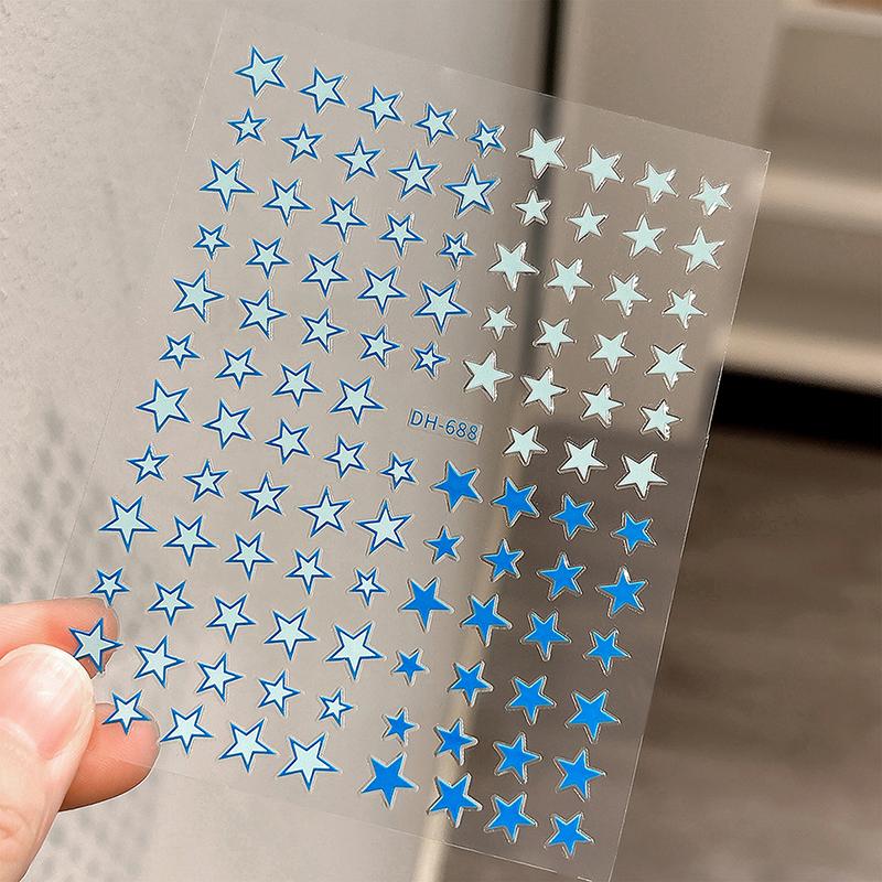Simple Laser Silver Star Nail Art Stickers Holographic Colorful Self-Adhesive Star Decal Diy Manicure Star Slider