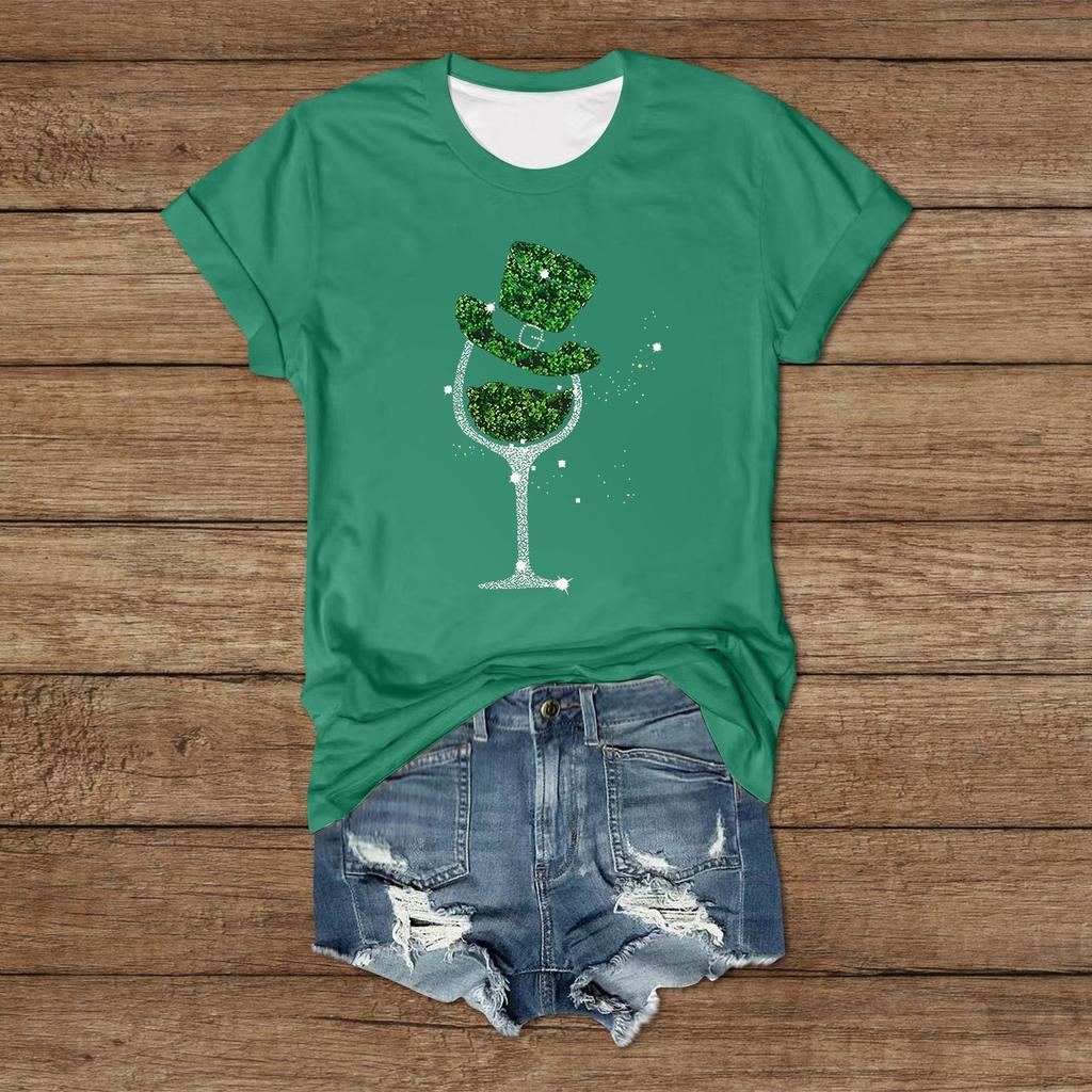 St. Patrick - Women's Casual Round Neck Short Sleeved Printed T-shirt Large Top