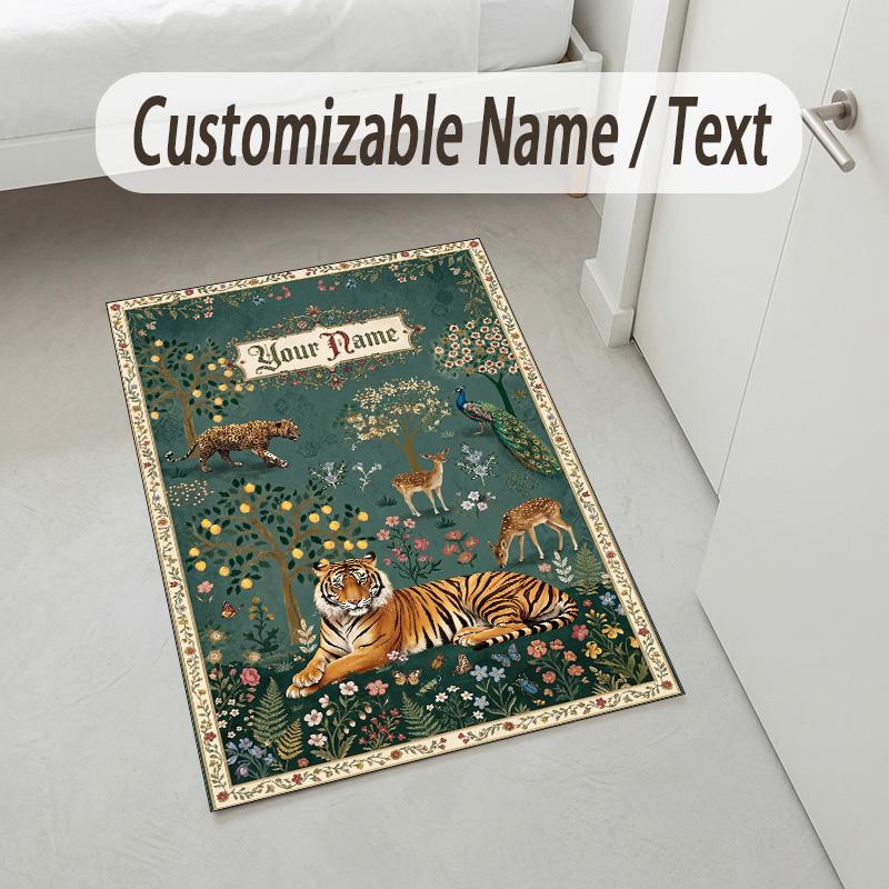 Whimsical Cat Mandala Theme Soft Crystal Velvet Rug Custom Name & Text Print Non Slip Floor Rug for Bedroom Living Room