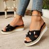 Flower Decoration Wedge Slippers Woman Fashion Cross Strap Platform Sandals Women 2025 Summer Lightweight Casual Beach Slides