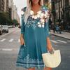 Women's Summer Dress Loose V Neck Three-quarter Sleeve Sundress With Pockets Dress