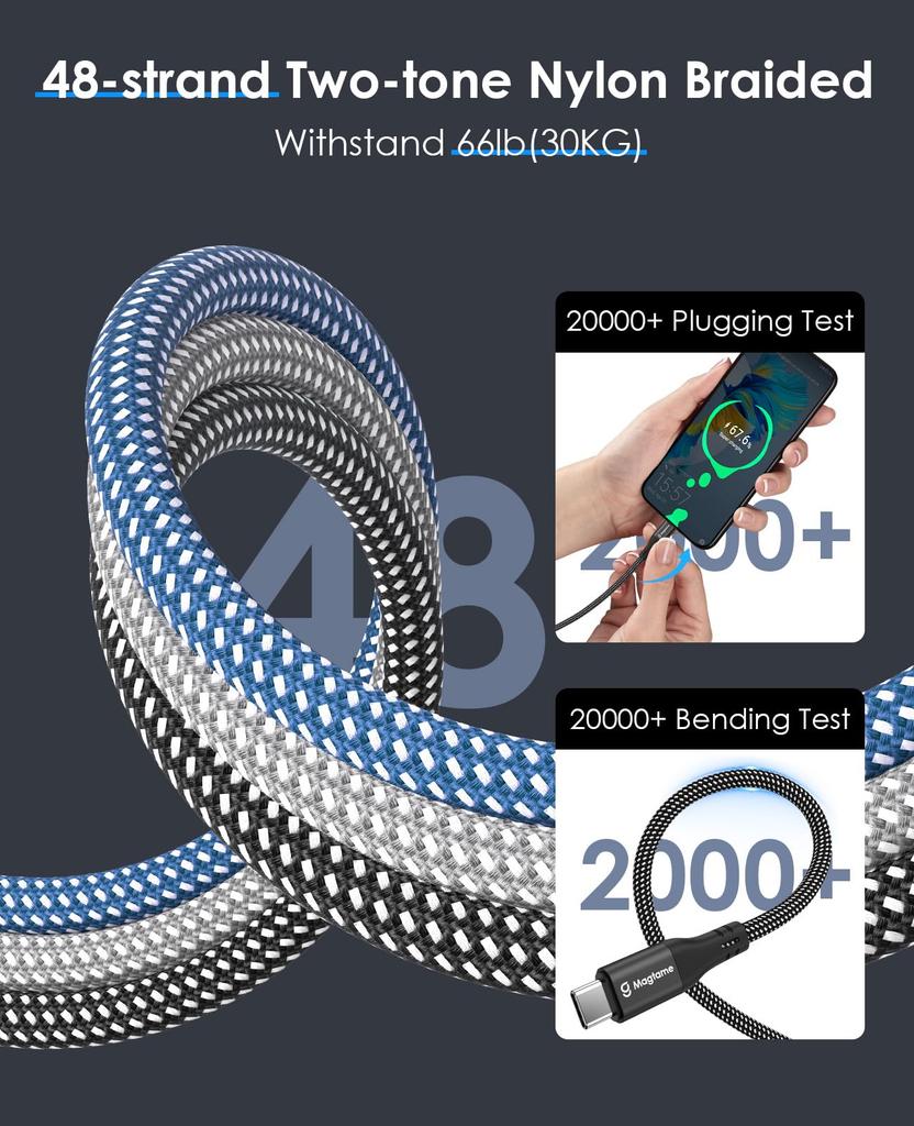 Magtame Fast Magnetic Metal Double Memory Compatible with and USB A to C Devices USB-C Cable, Charging, QC3.0 Compatible, Adsorption,