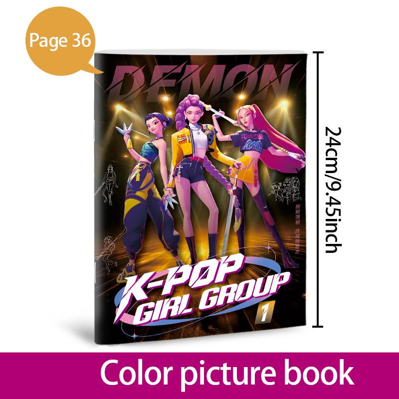 New 36Page K-Pop Demon Hunters Picture Book 24*17cm Anime Peripheral Line Art Coloring Book Children's Album Coloring Painting