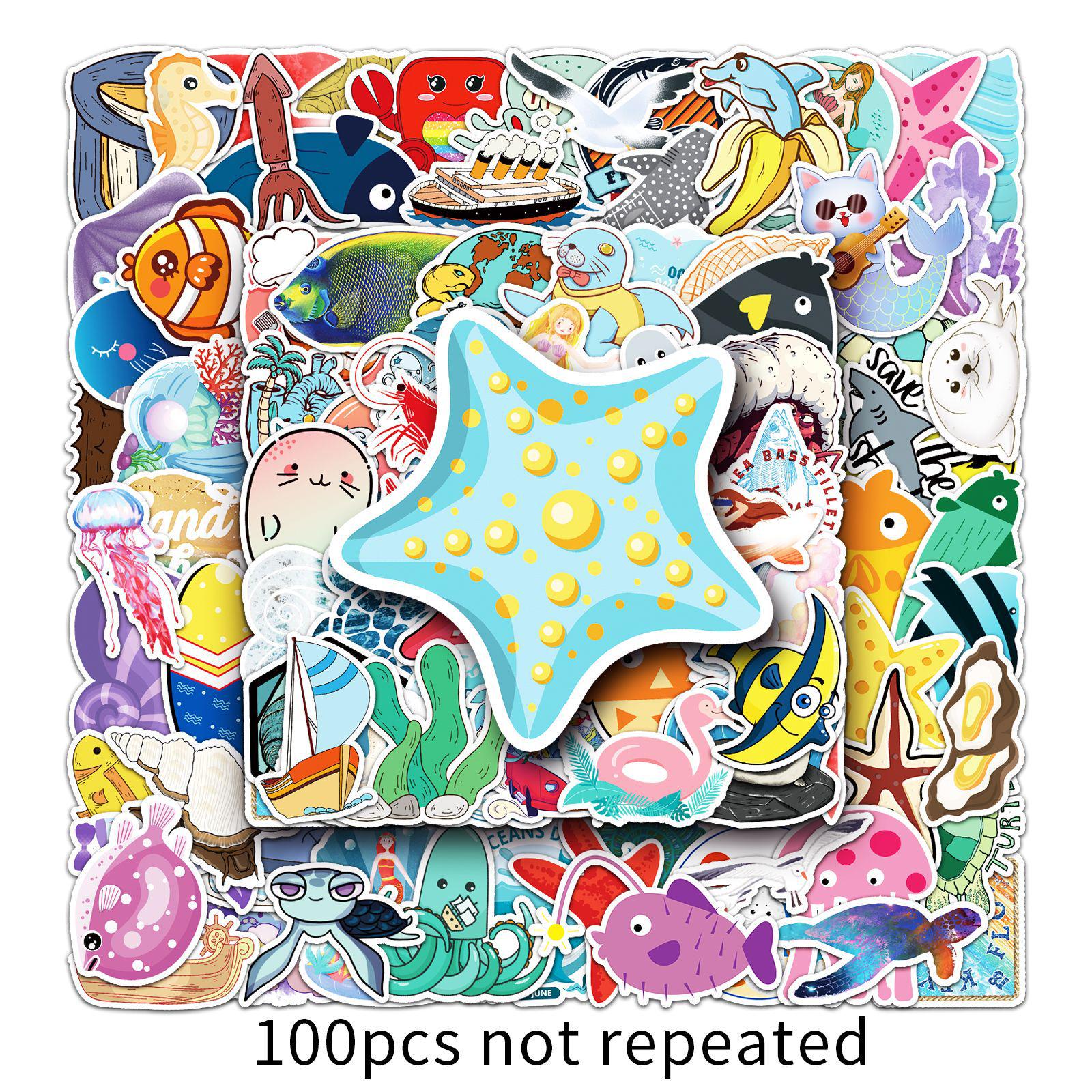 100 Ocean-Themed Cute Animal Stickers for DIY Decoration