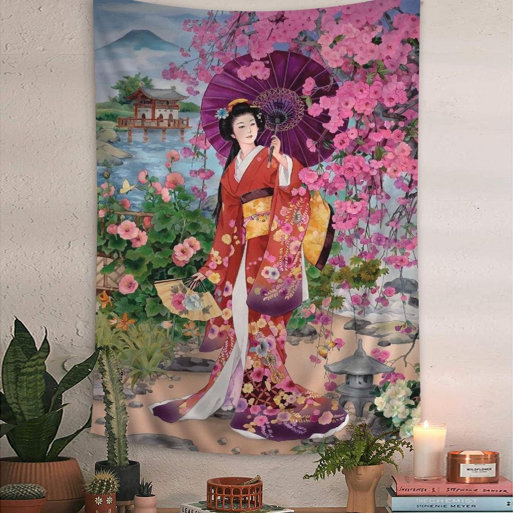 Japanese Geisha Hanging Bohemian Tapestry Hanging Tarot Hippie Wall Rugs Dorm Home Decor