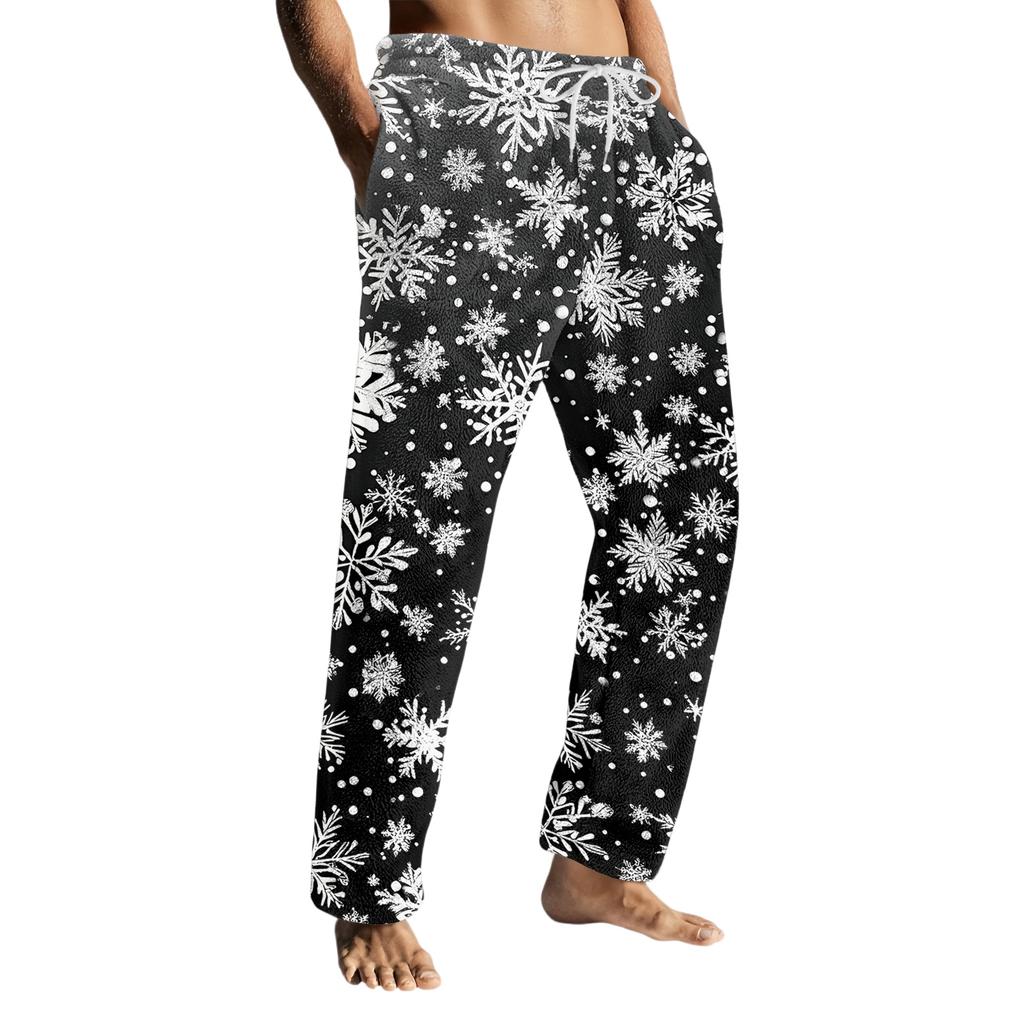 Men's Drawstring Pocket Flannel  Pants Homewear Sleep Pants
