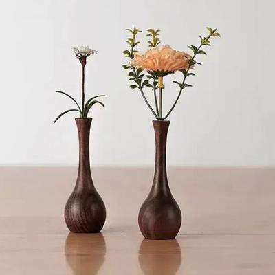 Mini Wooden Vase for Dried Flowers Natural Walnut Aromatherapy Diffuser Vintage Small Decorative Vase for Desk Shelf Home Decor
