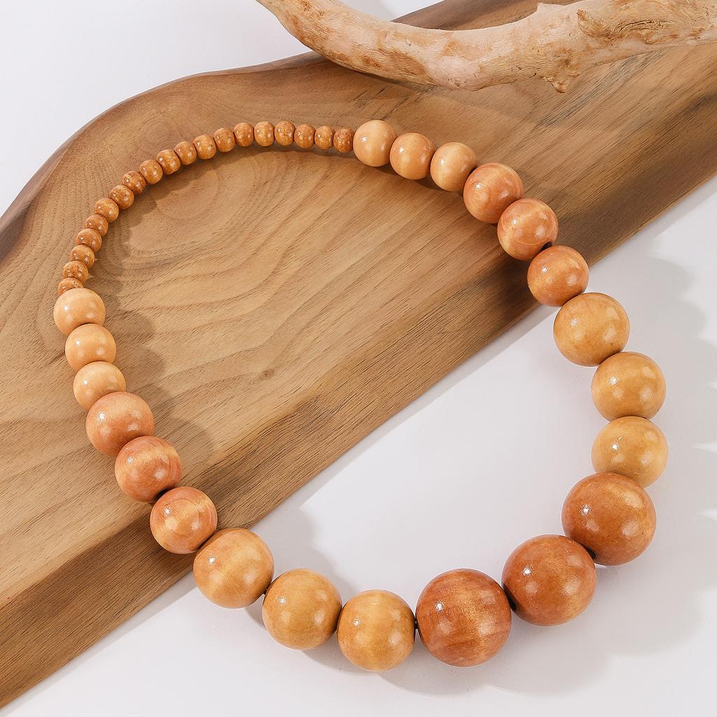 Geometric Handmade Beaded Necklace For Women Men With Large Wooden Balls Art Jewelry