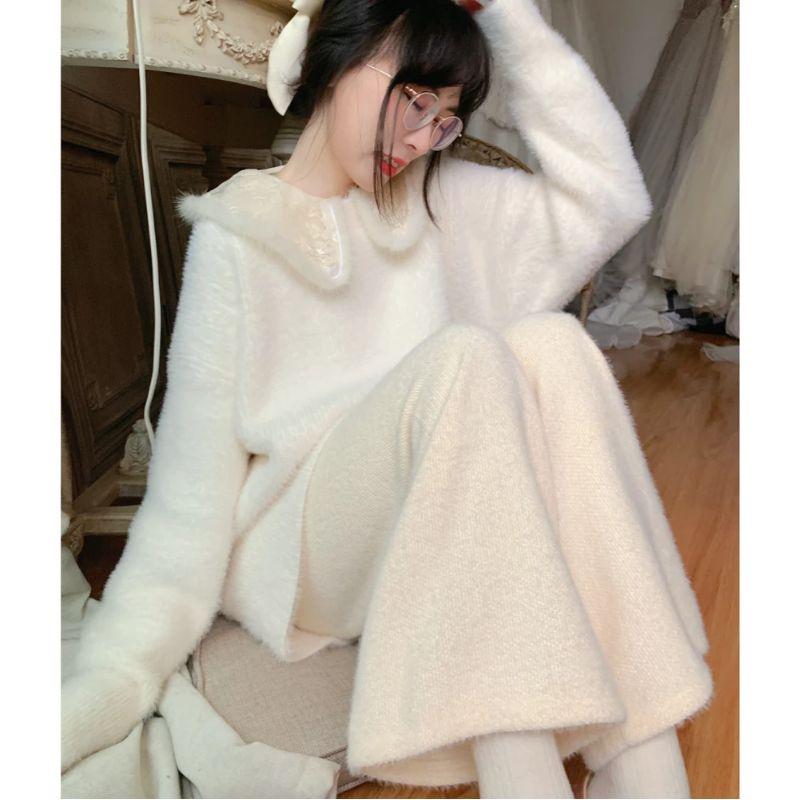 145cm Petite High-Waisted Thick Plush Warm Loose Slimming Wide-Leg Pants for Women