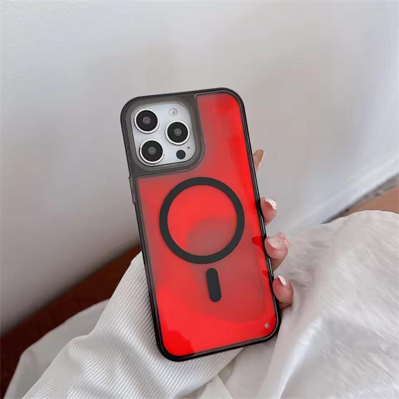 

Для Magsafe Флуоресцентный Жидкий Зыбучий Песок Светящийся Чехол для Телефона для iPhone 13 14 15 16E 17 Pro Max Беспроводная Зарядка Защитная Крышка iPhone 17 Pro Max красный