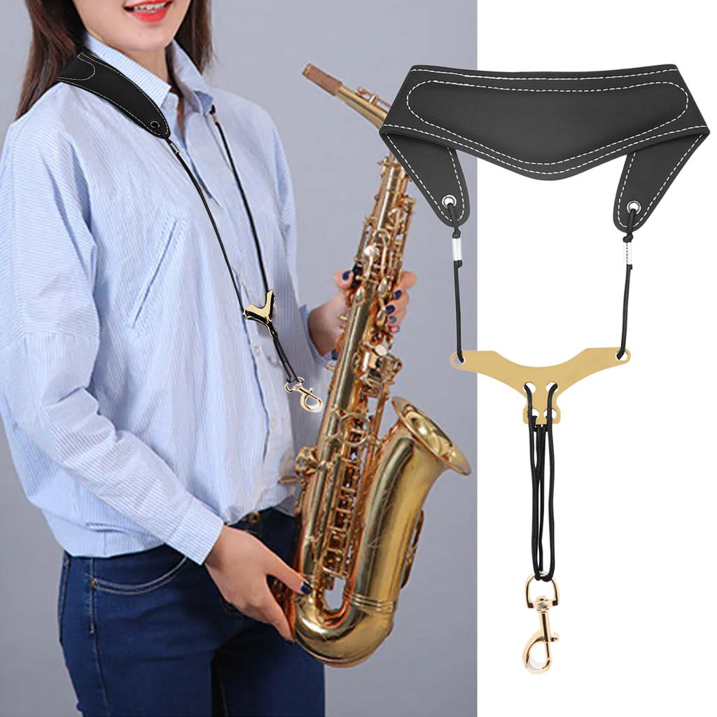 Adjusted Length Saxophone Neck Strap Soft Sax PU Leather Strap Padded Upgraded for Alto Tenors Saxophone