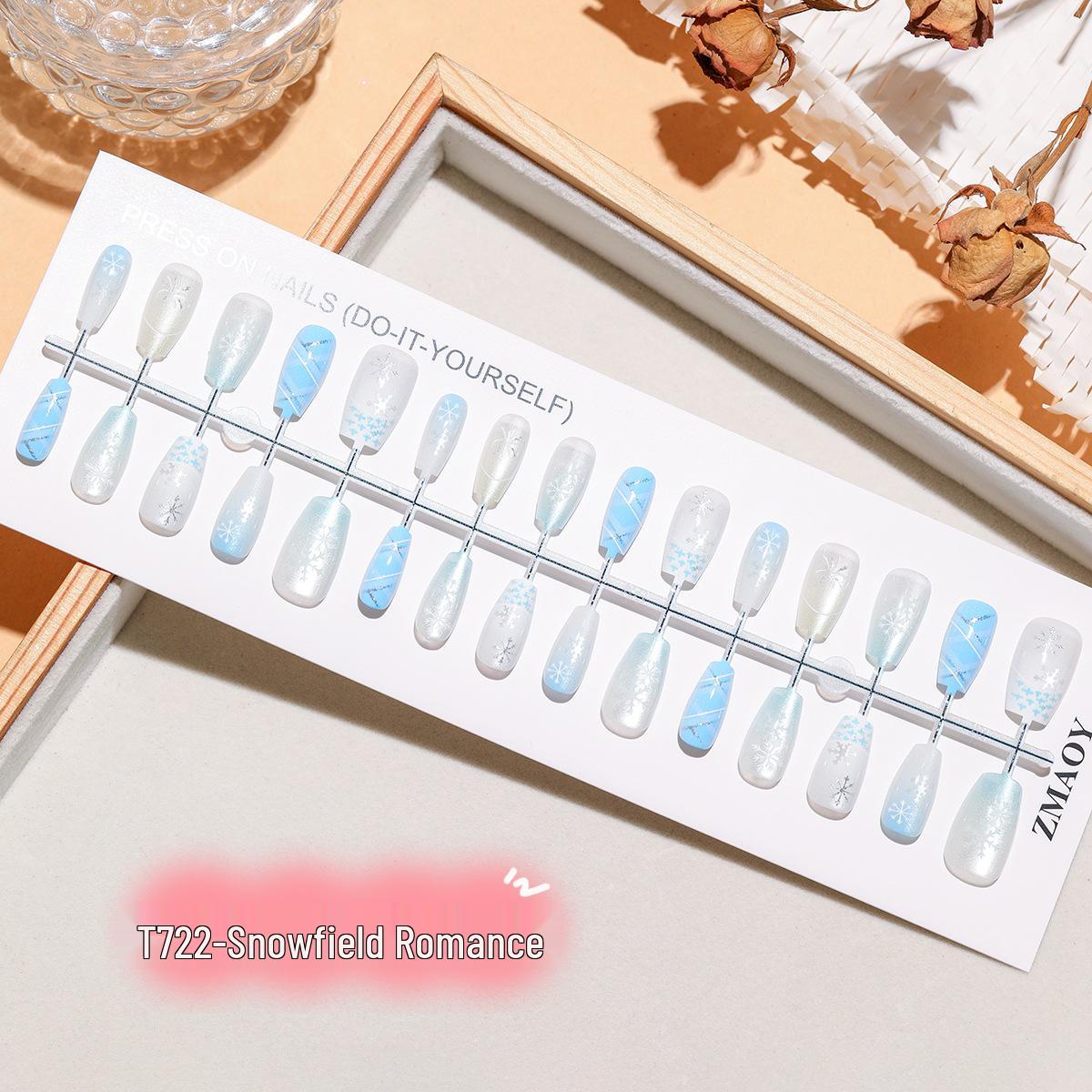 

T722 Winter Romance 3D Blue Christmas Snowflake Cat Eye Nail Stickers Full Strip S/S/M