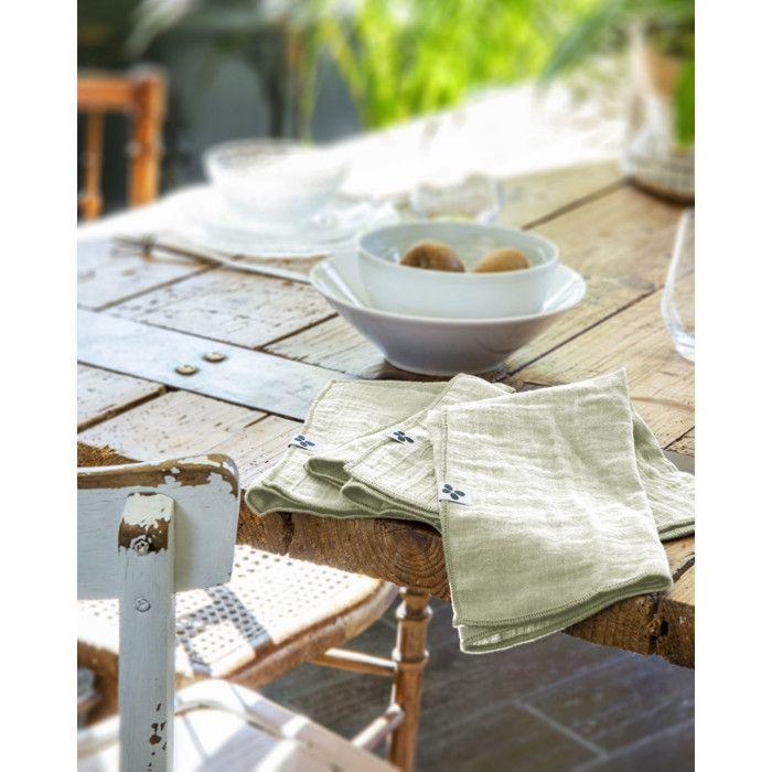 Set of 3 "Gaïa" Table Napkins 40 X 40 Cm "Cotton Gauze" - Gaïa Water Green