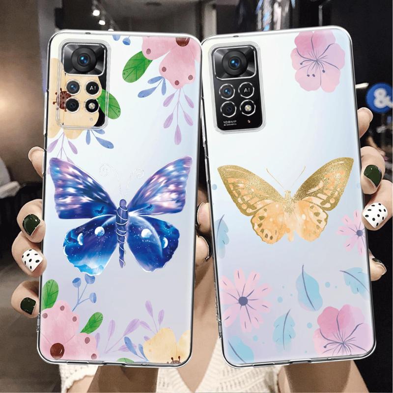 Flower Butterfly Clear Phone Case For Xiaomi Redmi Note 12 7 8 9 8t 11t 8 10 Pro 9s 10s 11 11s For Mi 9a 9 9c 9t 10 10c K40