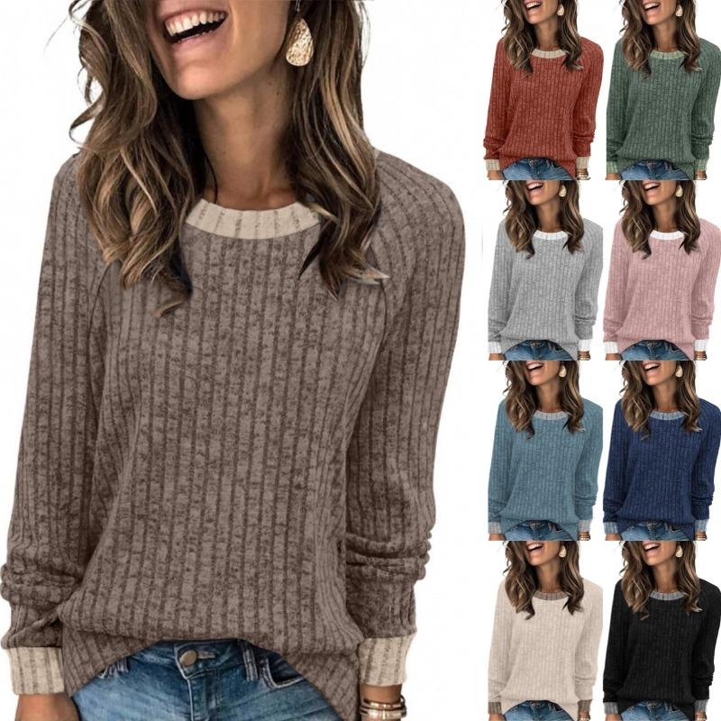 2025 Autumn and Winter New Round Neck Raglan Sleeves Solid Color T-shirt Patchwork Hoodie Top