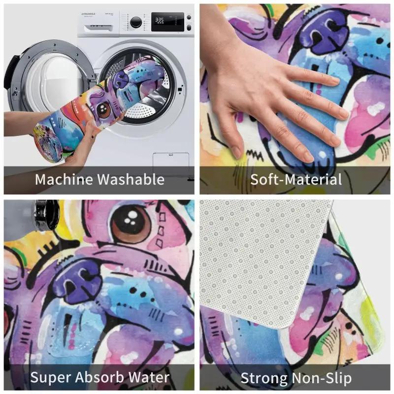 Pug Colorful Pugs Art Dog Pet Lover Floor Door Bathroom Kitchen Mat Anti-Slip Indoor Cute Pet Doormat Toilet Entrance Carpet Rug