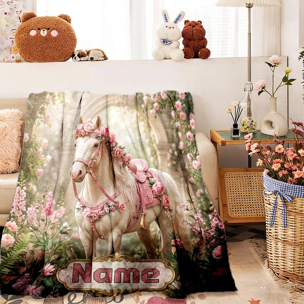 Floral Fantasy Horse Home Customize Your Name Customize Your Name Blankets Comfortable Soft Lightweight Allseason Multipurpose Customize Your Name