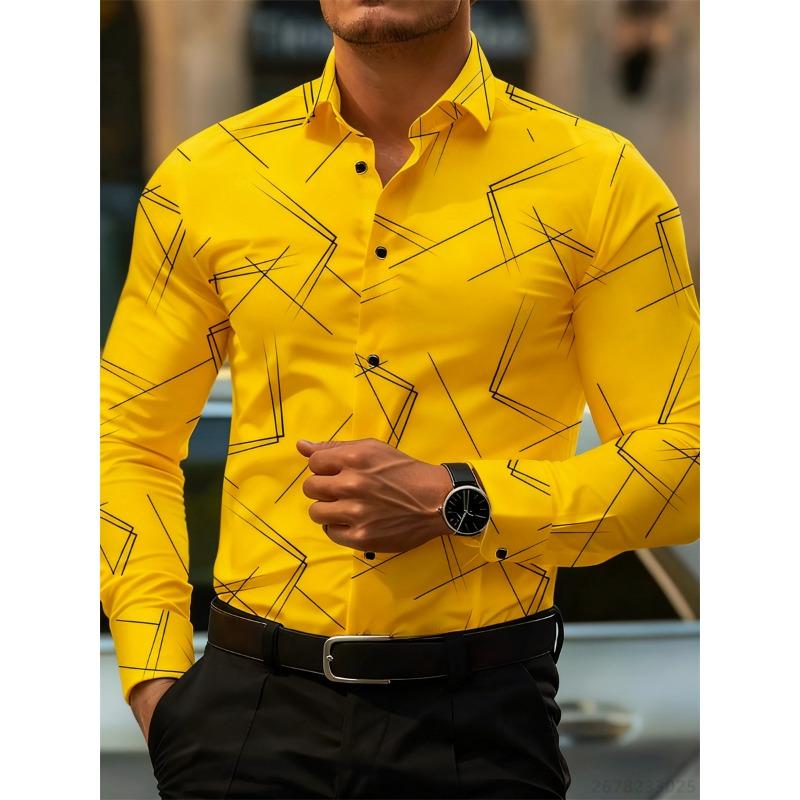 Herren Trendiges geometrisches Linienmuster Langarmhemd Business Casual Mode Design Slim Fit Bügelfrei Vielseitig Ins Style Hemd