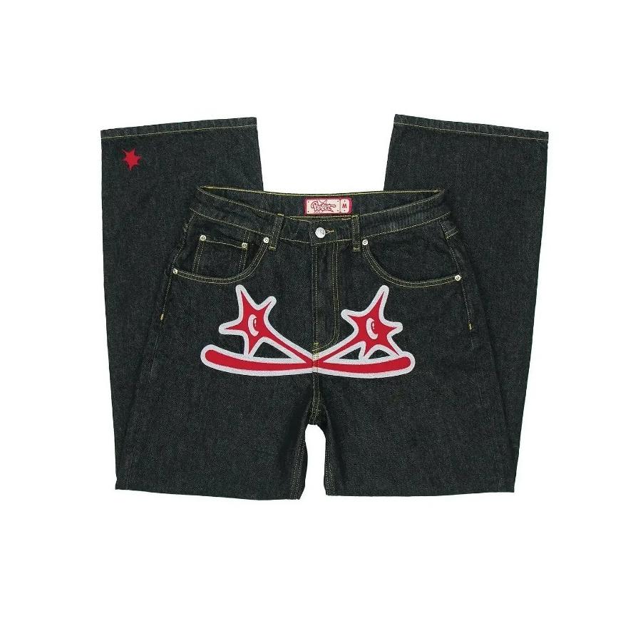 RogueWave Street Clothing Y2K Jeans Harajuku Letter Print Pattern Print Loose Jeans New High Waisted Wide Leg Pants