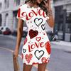 Fashion Womens Loose Love Rose Print O Neck Short Sleeve Loose Streetwear A-line Dress