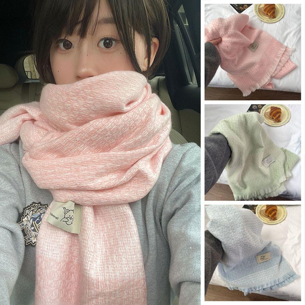 Solid Color Wool Tassel Scarves Soft Warm Bear Shawl Elegant Winter Cashmere Scarf  Student