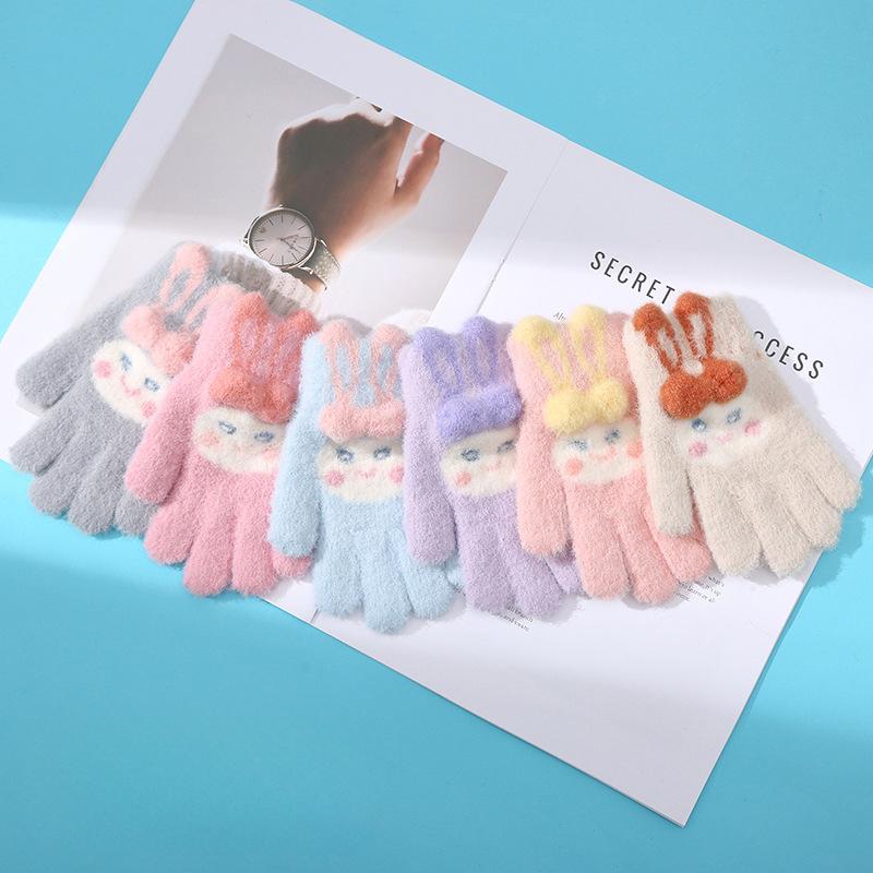 Cute Children's Wool Knitted Warm Gloves In Winter Cold Proof and Thickened Five Fingers To Go To School To Write and Play with Snow and Ride A Bike